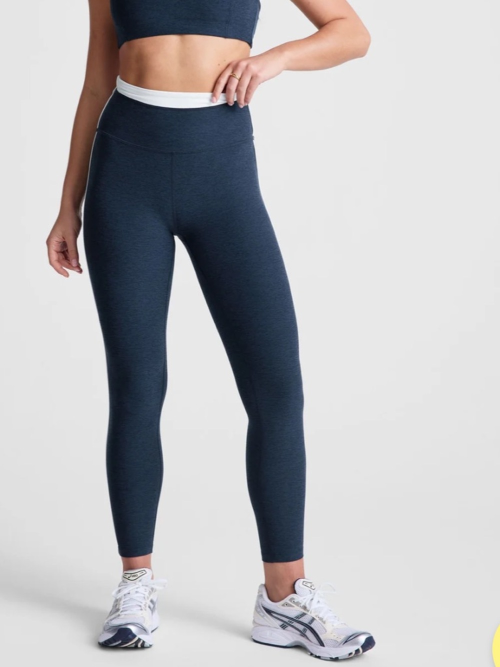 Beyond Yoga High-Rise Navy Leggings with White Waistband